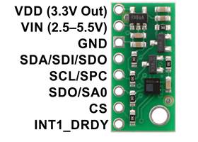 Pinout of the LPS25HB pressure/altitude sensor carrier with voltage regulator.