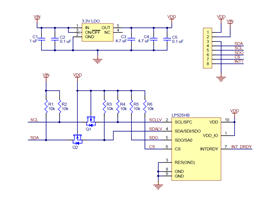 Schematic diagram of the LPS25HB Pressure/Altitude Sensor Carrier with Voltage Regulator.
