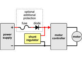 Wiring diagram for connecting a Shunt Regulator in a motor controller application.
