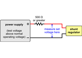 Wiring diagram for adjusting the set voltage on a Shunt Regulator.