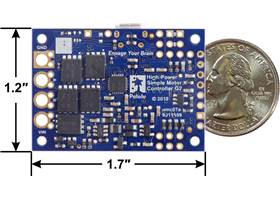 High-power Simple Motor Controller G2 18v25, bottom view with dimensions.