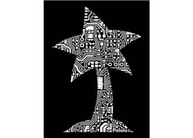 Image on the front of the black Pololu circuit logo T-shirt.