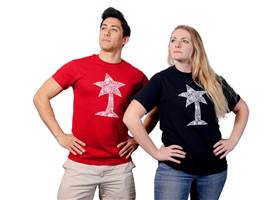 Red and black Pololu circuit logo T-shirts.