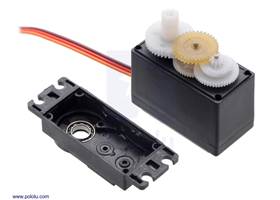 The FEETECH Standard Servo FS5103B has a plastic gear train and two ball bearings on the output.