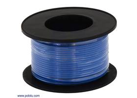Stranded wire with blue insulation (available in various gauges; 26 AWG spool shown)