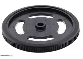 Silicone Tire for 60×8mm/70×8mm Pololu Wheels attached to a 2-5/8″ Plastic Black Wheel Futaba Servo Hub.