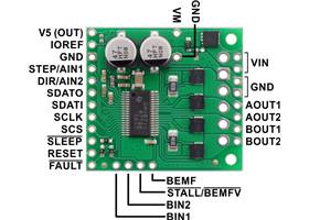 Pololu High-Power Stepper Motor Driver 36v4, top view with labeled pinout.