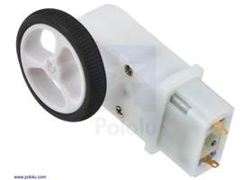Mini plastic gearmotor 90-degree 3mm D-shaft output with Pololu 32&#215;7mm wheel.
