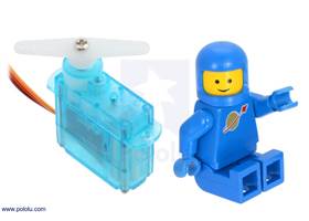 FEETECH FS0403 Sub-Micro Servo with a LEGO Minifigure as a size reference.