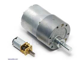37D mm metal gearmotor next to a micro metal gearmotor for size comparison.