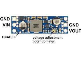Pololu adjustable step-up voltage regulator U3V50Ax, labeled top view