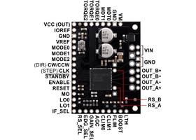 TB67S128FTG Stepper Motor Driver Carrier, top view with labeled pinout.