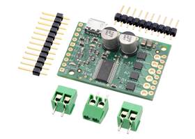 Tic 36v4 USB Multi-Interface High-Power Stepper Motor Controller (without connectors soldered) with included headers and terminal blocks.