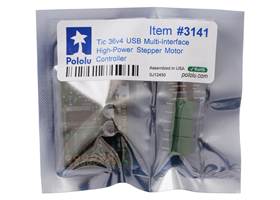 Standard packaging for the Tic 36v4 USB Multi-Interface High-Power Stepper Motor Controller.