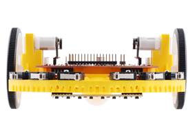Front view of Romi chassis with 8-Channel QTRX Sensor Array for Romi/TI-RSLK MAX.