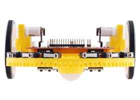 Front view of Romi chassis with 8-Channel QTRX Sensor Array for Romi/TI-RSLK MAX and optional front ball caster.