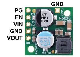 Pololu Step-Down Voltage Regulator D24V22Fx, top view with labeled pinout