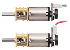Magnetic Encoder with Top-Entry Connector (top) and Side-Entry Connector (bottom) assembled Micro Metal Gearmotors with Extended Motor Shafts (JST cables not included).