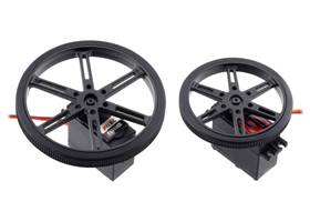 90&nbsp;mm and 70&nbsp;mm Pololu Wheels for Standard Servo Splines on FEETECH&#8217;s FS5106R and Power HD&#8217;s AR-3606HB continuous rotation servos.