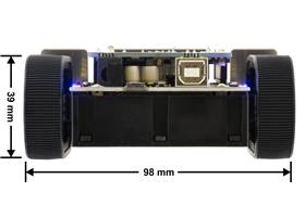 Assembled Zumo Robot for Arduino with an Arduino Uno, back view.
