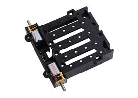 Zumo chassis being assembled with two micro metal gearmotors.