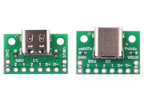 Comparison of USB 2.0 Type-C connector breakout boards: usb07b on left, usb07a on right.