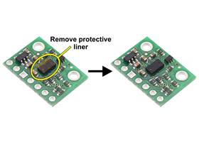 The VL53L3CX carrier might ship with a protective liner covering the sensor IC that must be removed before use.