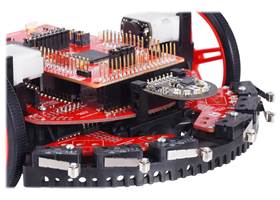 OPT3101 distance sensor module mounted on a TI-RSLK MAX with 3D-printed clips (not included).