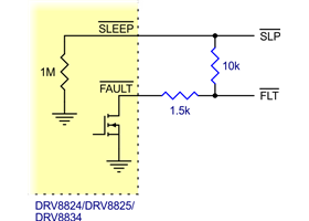 Schematic of nSLEEP and nFAULT pins on DRV8824/DRV8825/DRV8834 carriers.