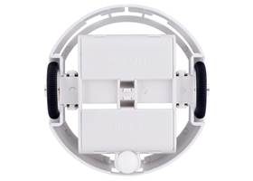 3pi+ Chassis Kit, bottom view, assembled with Micro Metal Gearmotors (motors not included).