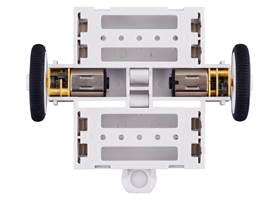 3pi+ Chassis Kit, top view with motors installed and without outer skirt (motors not included).