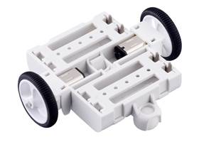 3pi+ Chassis Kit, rear view with motors and motor clips installed in place of the outer skirt (motors not included).