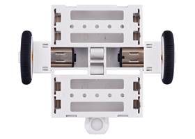 3pi+ Chassis Kit, top view with motors and motor clips installed in place of the outer skirt (motors not included).