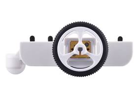 3pi+ Chassis Kit, side view with motors and motor clips installed in place of the outer skirt (motors not included).