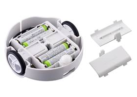 3pi+ 32U4 Robot, bottom view with batteries installed (batteries not included).