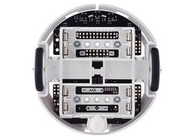 3pi+ 32U4 Robot, bottom view with battery compartment covers removed.