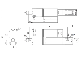 Dimensions of Glideforce LD linear actuators with feedback.  Units are mm.