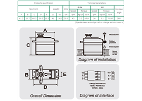 SpringRC SM-S4303R continuous rotation servo dimensions and technical specifications (subject to change without notice).