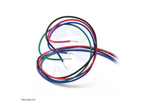 Bipolar stepper motor wires are terminated with bare leads.