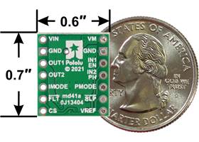 DRV8874/DRV8876 Single Brushed DC Motor Driver Carrier, bottom view with dimensions.