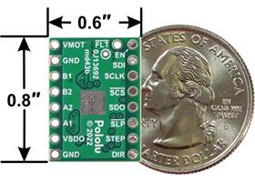 DRV8434S SPI Stepper Motor Driver Carrier, Potentiometer for Max. Current Limit, bottom view with dimensions.