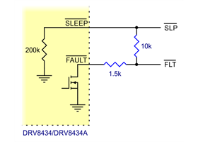 Schematic of nSLEEP and nFAULT pins on DRV8434/DRV8434A carriers.