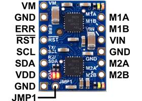 Motoron M2T256 Dual I²C Motor Controller pinout.
