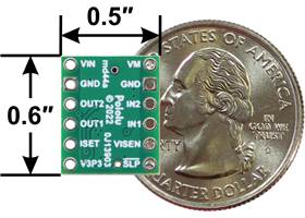 MP6550 Single Brushed DC Motor Driver Carrier, bottom view with dimensions.