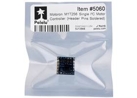 Standard packaging for the Motoron M1T256 Single I²C Motor Controller (Header Pins Soldered).