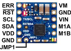 Motoron M1T256 Single I²C Motor Controller pinout.