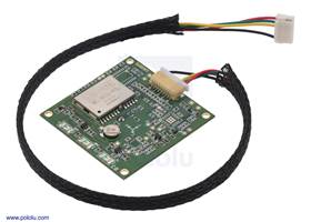 LOCOSYS LC20031-V2 135-Channel Dual-Band GNSS Receiver Module with included cable, bottom view.