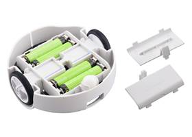 3pi+ 2040 Robot, bottom view with batteries installed (batteries not included).