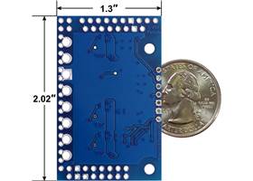 Motoron M3S550 Triple Motor Controller Shield Kit for Arduino, bottom view with dimensions.