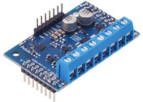 Motoron M3S550 Triple Motor Controller Shield Kit for Arduino, assembled with the larger (5mm-pitch) blue terminal blocks.
